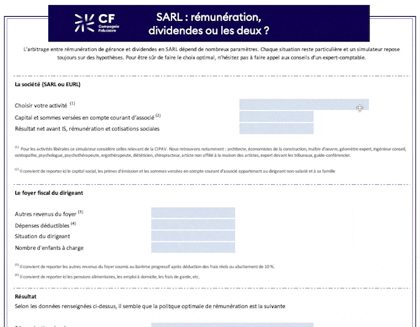 Simulateur SARL : rémunération, dividendes, ou les deux